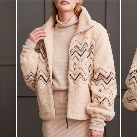 Tribal Latte Faux Shearling Zigzag Zip Front Jacket-model #5637O-5125, Size P/S - Picture 3 of 14
